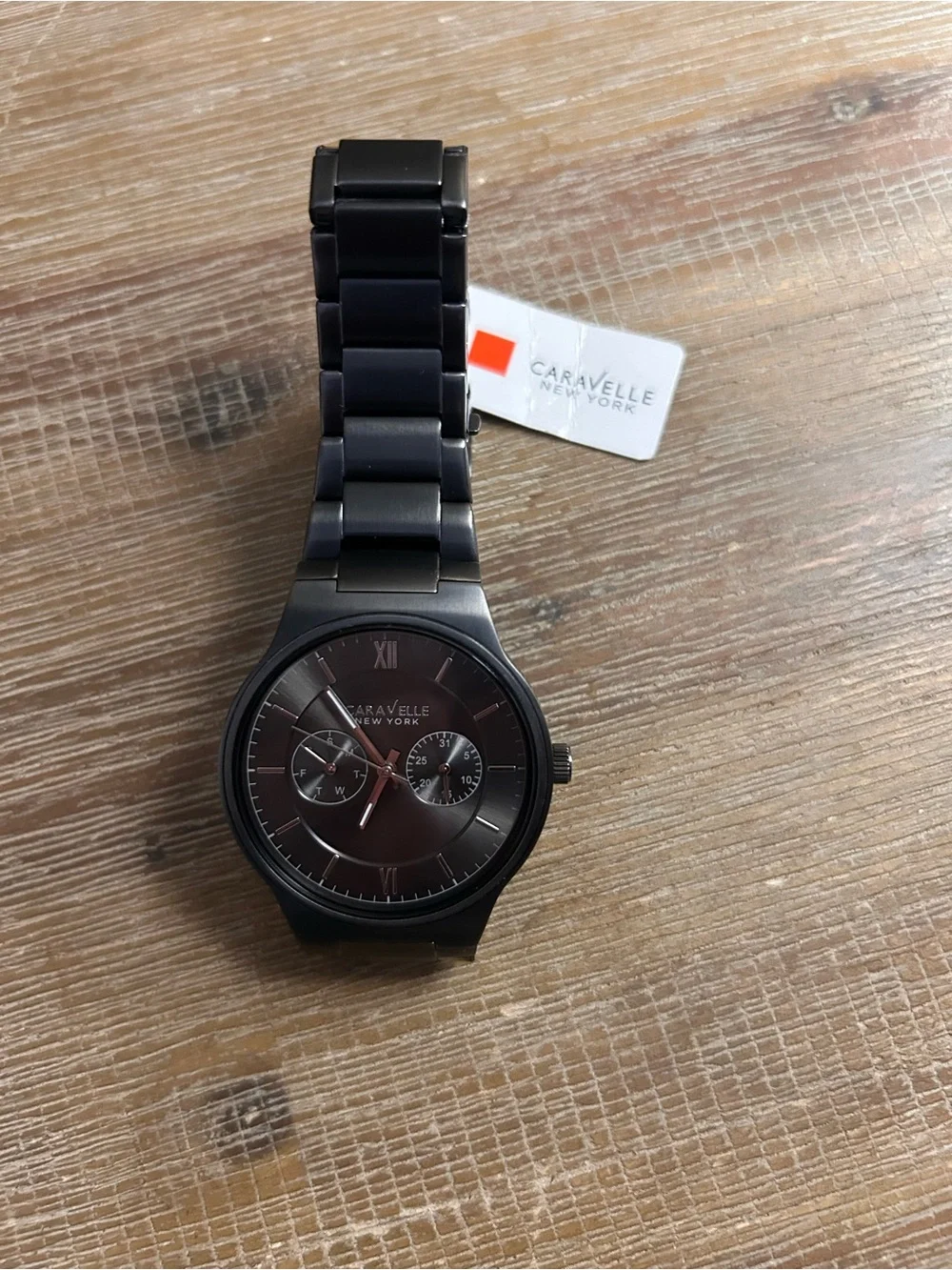 Caravel Black Matte Stainless Steel Dual-Subdial Watch